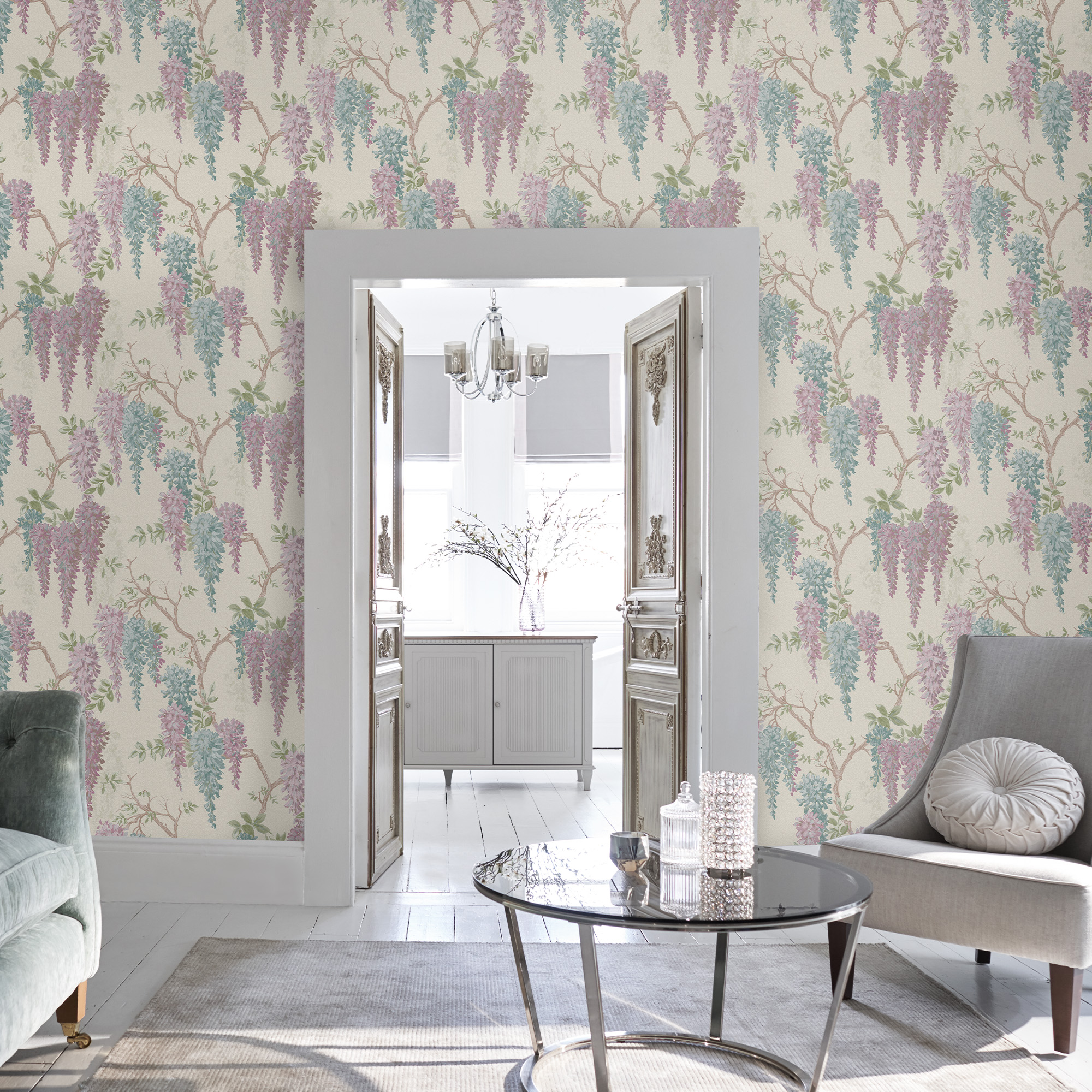 Wisteria Garden Wallpaper 113357 By Laura Ashley In Duck Egg Green